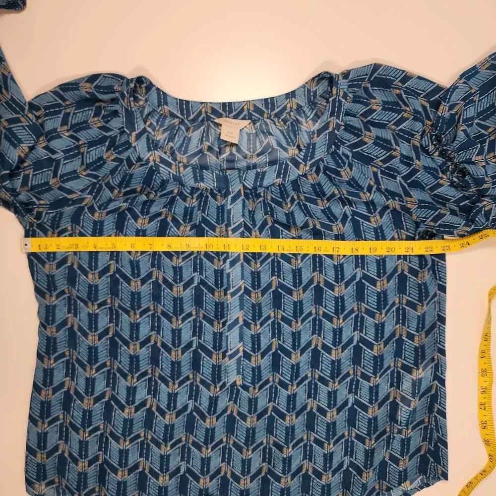 Ariat Blue Geometric Boho Peasant‎ Blouse Long Sleeve Small